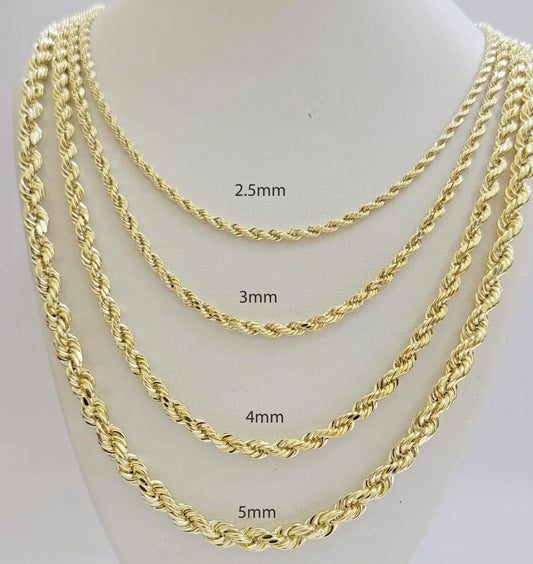 eal 14k yellow gold rope chain necklace 2.5mm 3mm 4mm 5mm 18-26 inch men women