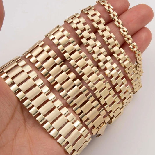 Rlx Railroad Reversible Chain Bracelet Real 10K Yellow Gold All Sizes